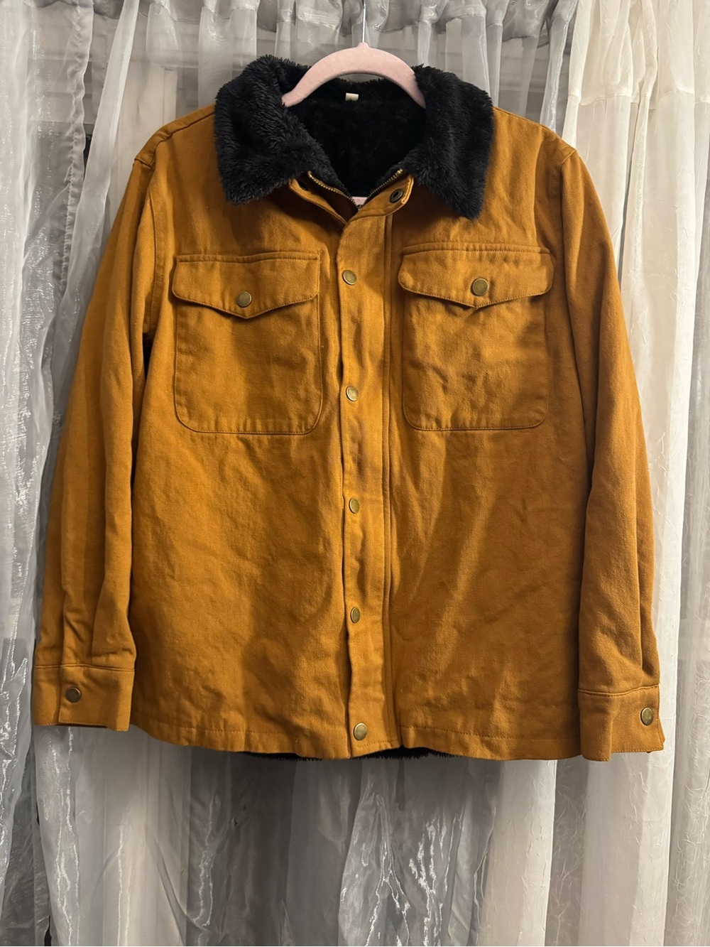 Brown Canavas Black Sherpa-Lined Utility Jacket